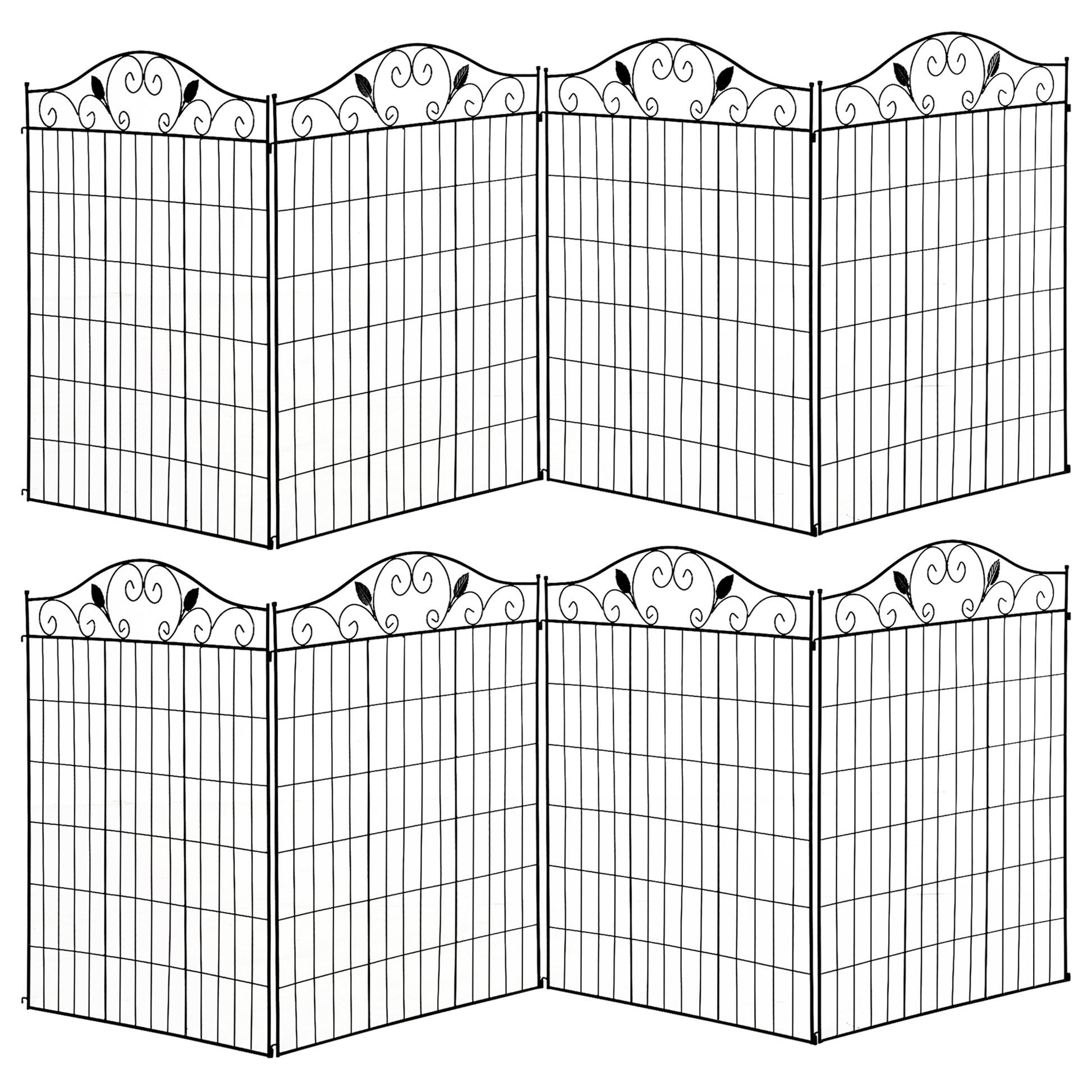 Photo of Outsunny Set of 2 Decorative Garden Fence, 8 Panels Metal Picket Fence, Versatile Shapes for Patio Lawn, 365cm x 112cm, Black in Black colour on a white background