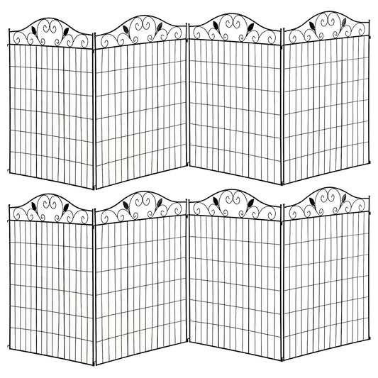 Photo of Outsunny Set of 2 Decorative Garden Fence, 8 Panels Metal Picket Fence, Versatile Shapes for Patio Lawn, 365cm x 112cm, Black in Black colour on a white background