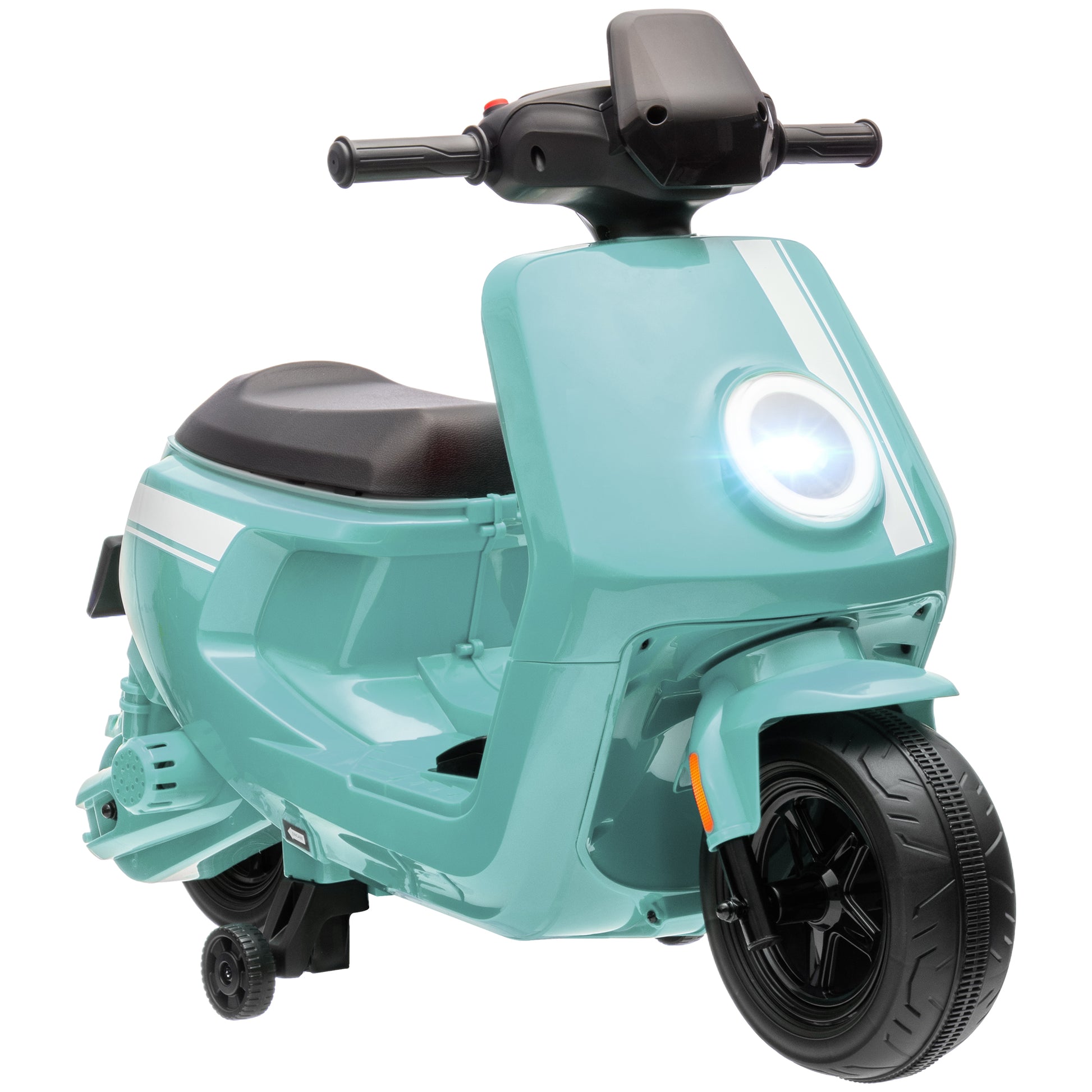 Photo of AIYAPLAY 6V Ride on Motorbike, Kids Electric Motorbike w/ Headlights, Music, Training Wheels, for Ages 18-36 Months, Green in Green colour on a white background