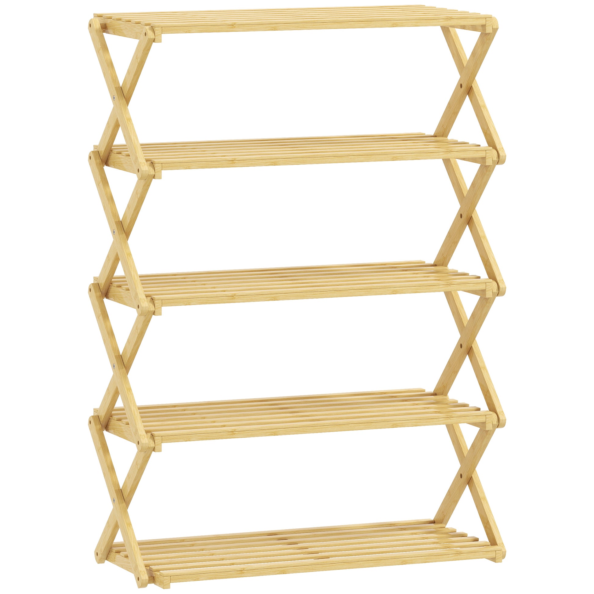 Photo of HOMCOM Five-Tier Folding Bamboo Shoe Rack - Natural Finish in Finish colour on a white background