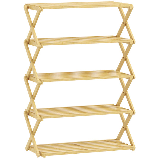 Photo of HOMCOM Five-Tier Folding Bamboo Shoe Rack - Natural Finish in Finish colour on a white background