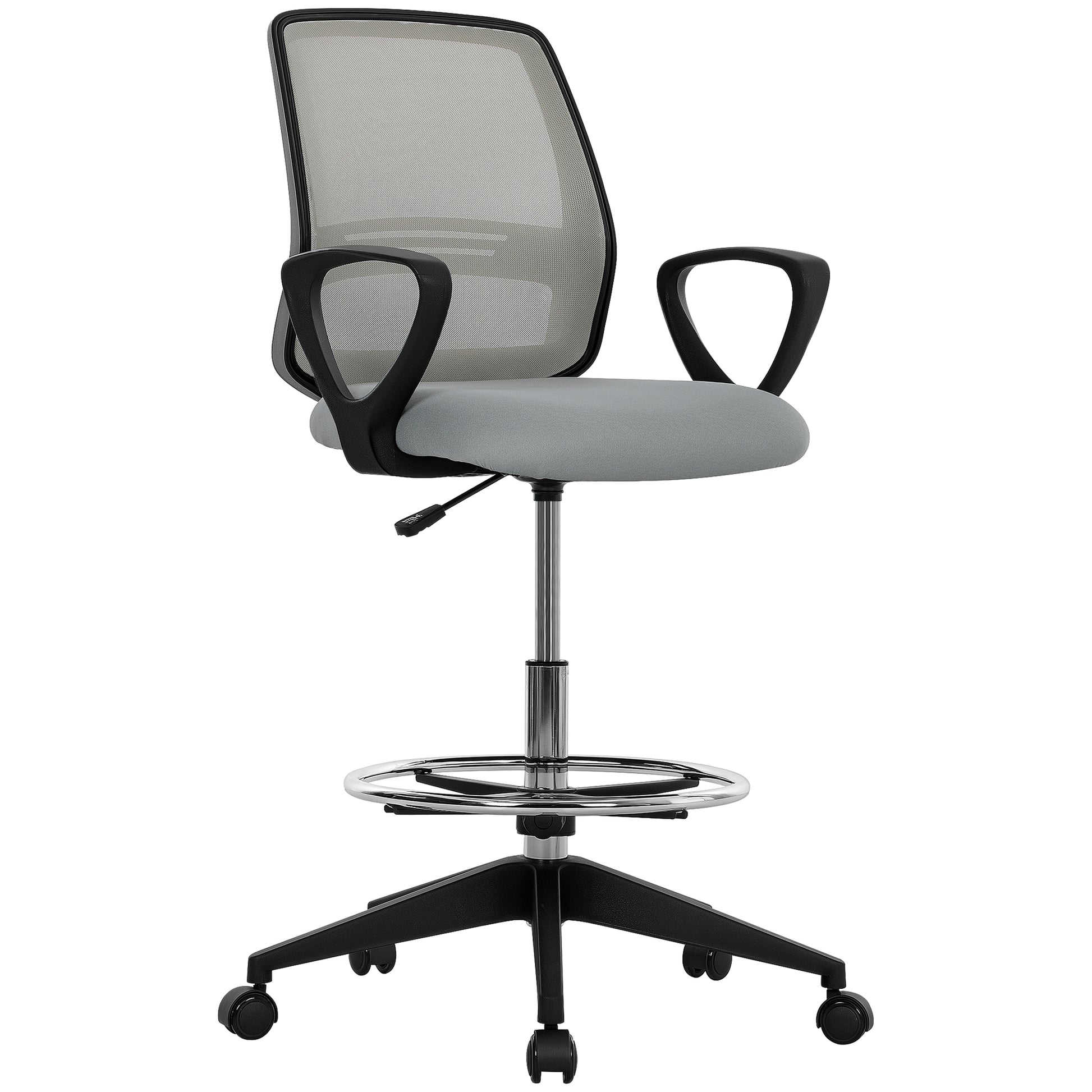 Photo of Vinsetto 100-120cm Draughtsman Office Chair, with Footrest - Light Grey in Grey colour on a white background