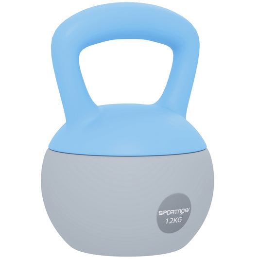 Photo of SPORTNOW 12KG Soft Kettlebell, Kettlebell with Non-Slip Handle for Home Gym, Weight Lifting, Strength Training, Light Blue/Grey in Blue/Grey colour on a white background