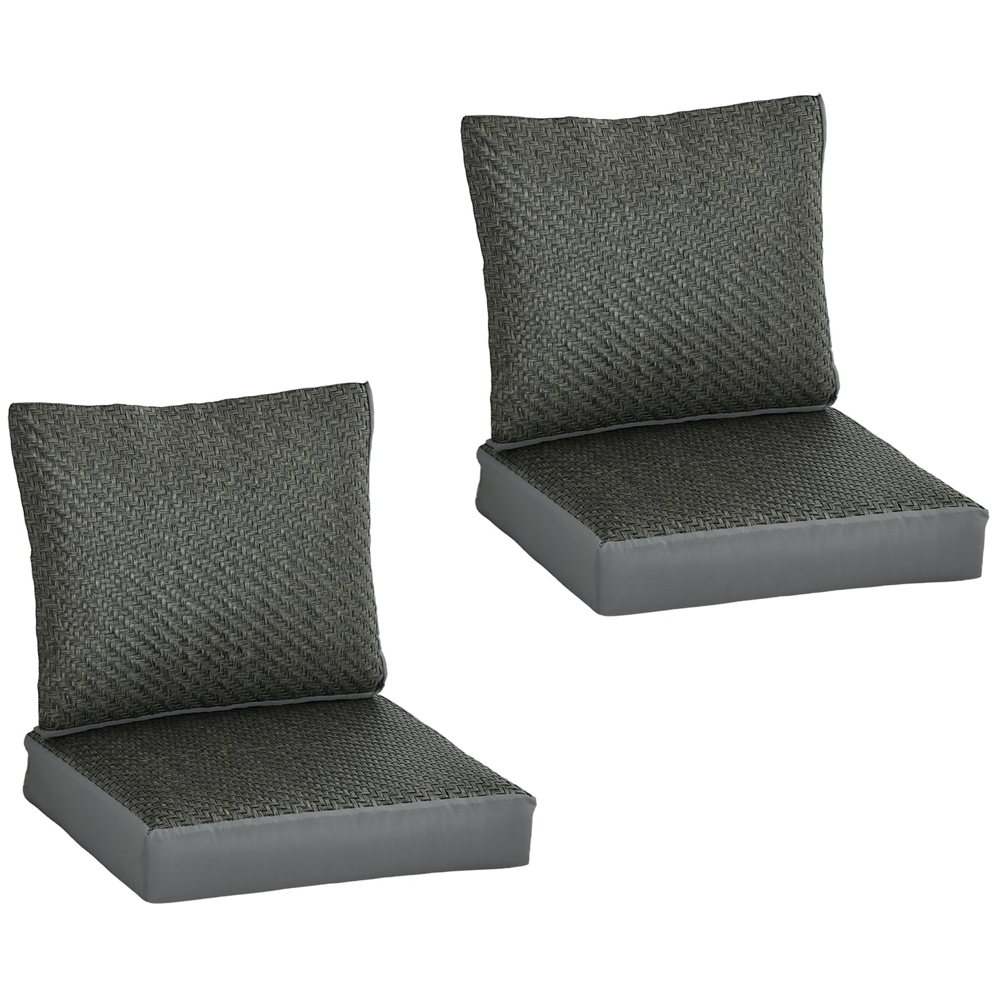 Photo of Outsunny 4 Pieces Outdoor Seat Cushions with Backrest, Fabric and PE Rattan Cover, Water Repellent Seat Pads for Chair, Swing, Sofa, Grey in Grey colour on a white background