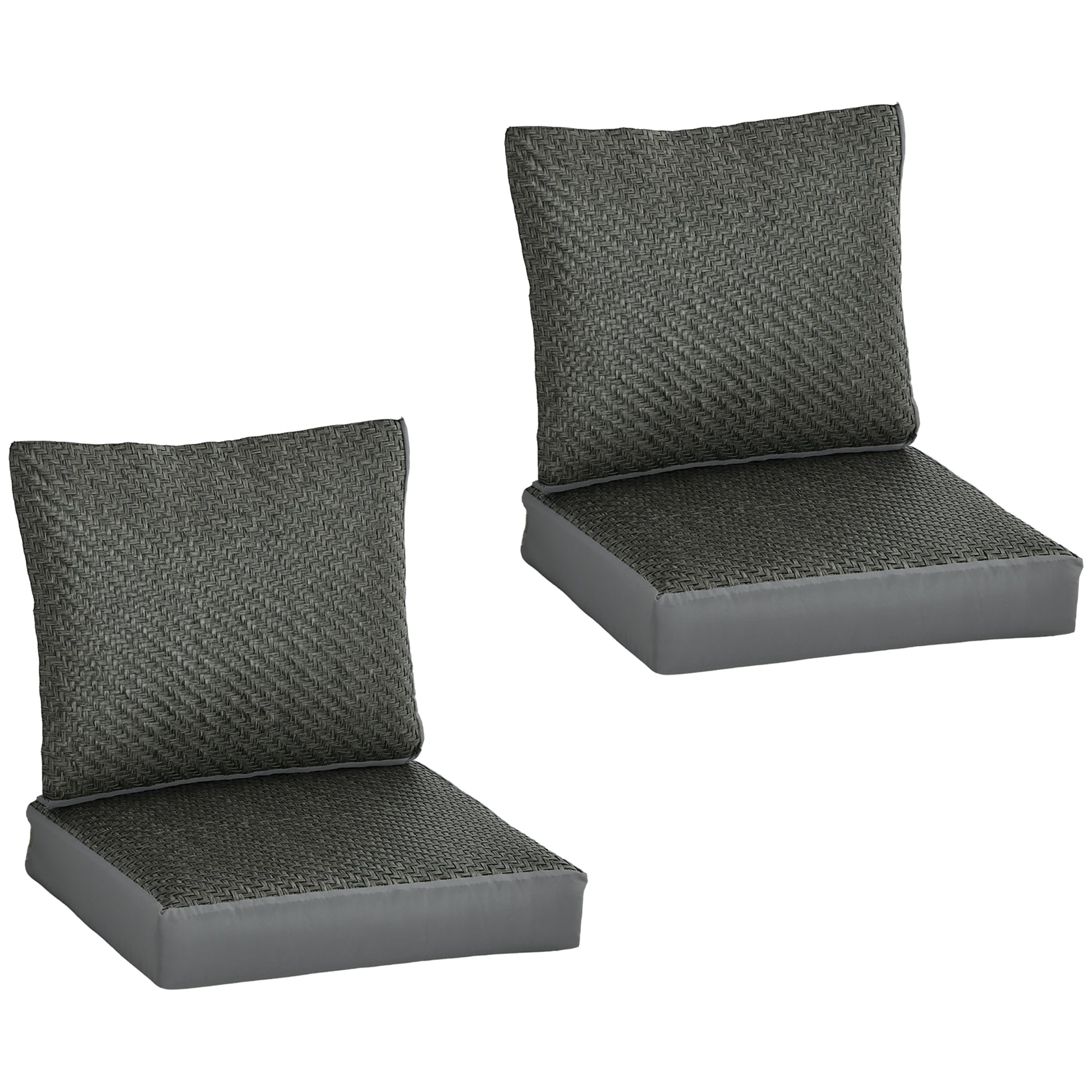 Photo of Outsunny 4 Pieces Outdoor Seat Cushions with Backrest, Fabric and PE Rattan Cover, Water Repellent Seat Pads for Chair, Swing, Sofa, Grey in Grey colour on a white background