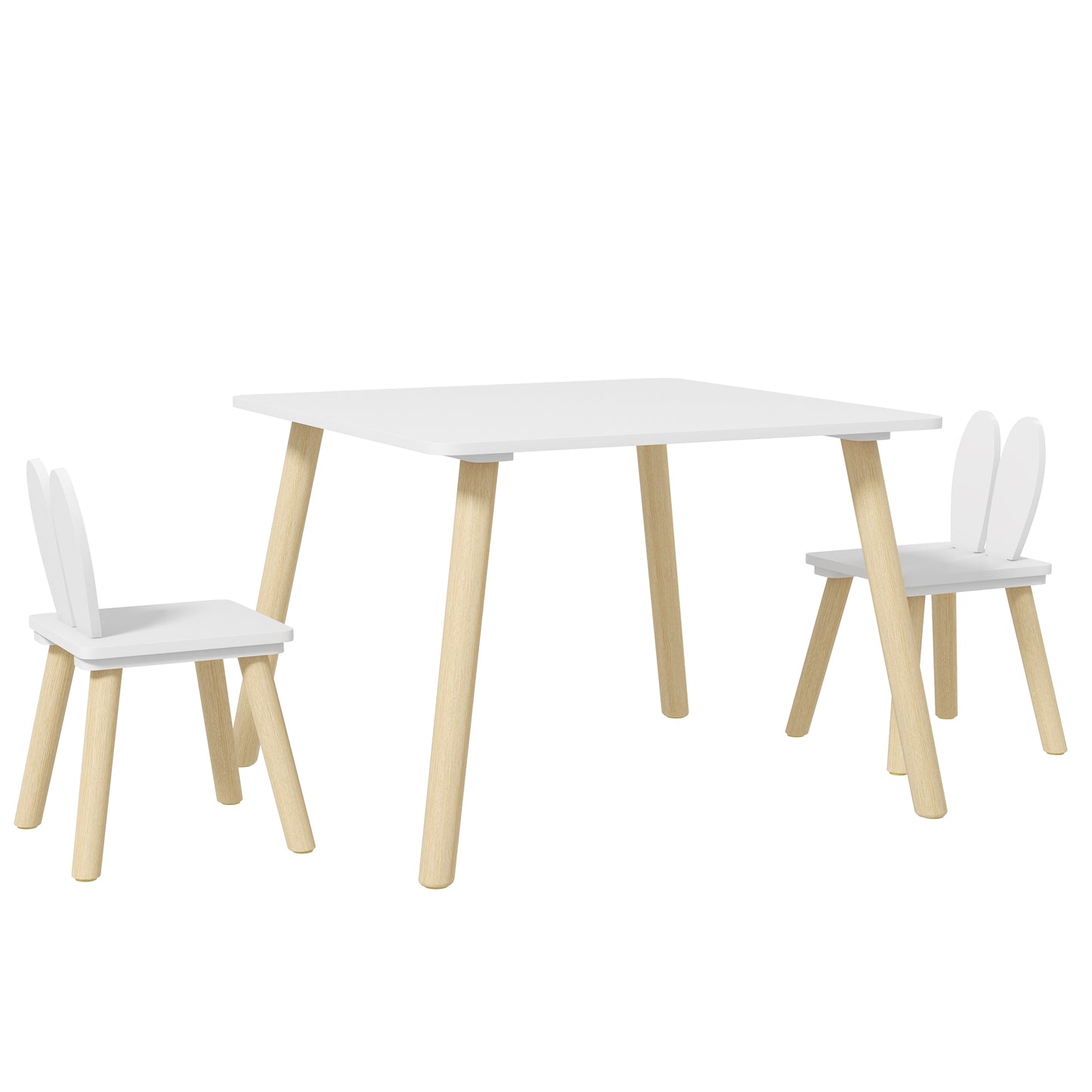 Photo of AIYAPLAY 3 Pcs Toddler Table and Chair Set, Kids Desk and 2 Chairs Set w/ Bunny Ear Backrest, for Nursery, Playroom in Playroom colour on a white background