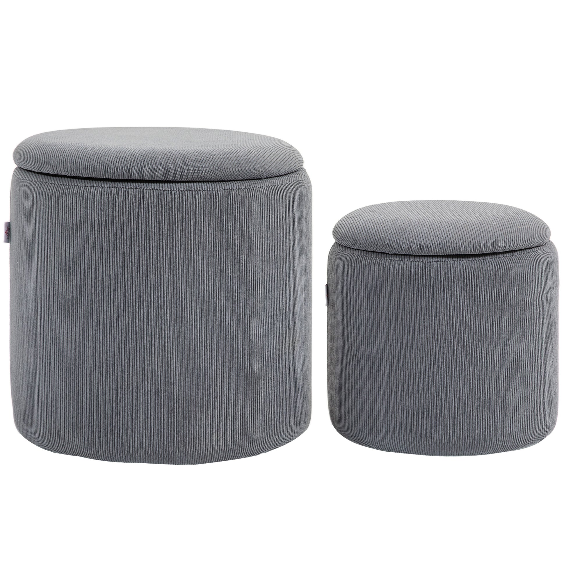 Photo of HOMCOM Set of Two Corduroy Storage Ottomans - Grey in Grey colour on a white background
