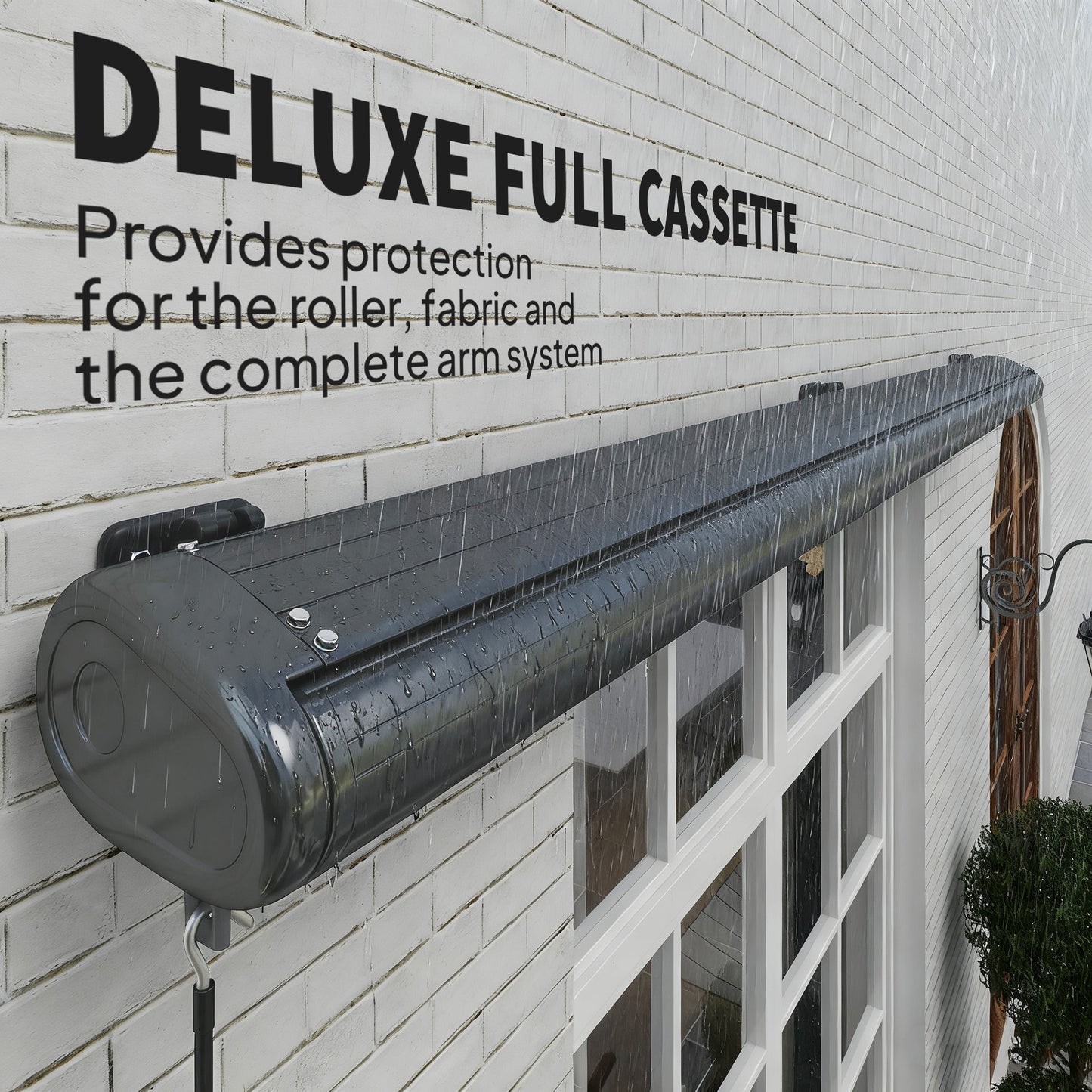 Outsunny 4 x 3(m) Full Cassette Electric Awning with Remote Controller, Aluminium Frame DIY Retractable Garden Awning, UPF50+ Sun Shade Canopy for Deck Door Window, Dark Grey