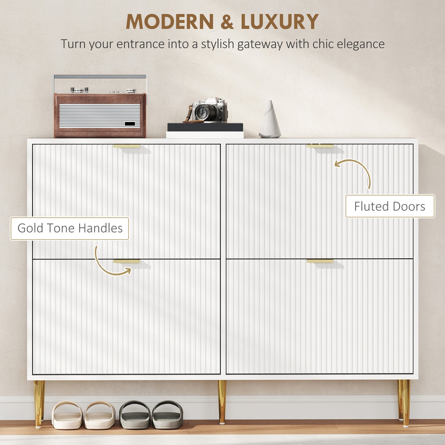 HOMCOM Elegant Four-Drawer Shoe Cabinet - White