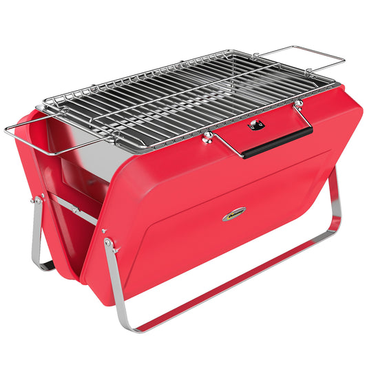 Photo of Outsunny Portable Mini Charcoal Barbecue Grill with Suitcase Shell, Outdoor Folding Tabletop BBQ Grill, Red in Red colour on a white background