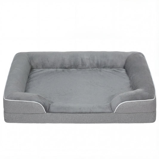 Photo of PawHut Dog Sofa Bed, Washable Pet Bed with Removable Cover and Non-Slip Bottom for Cats, Small and Medium Dogs, Grey in Grey colour on a white background