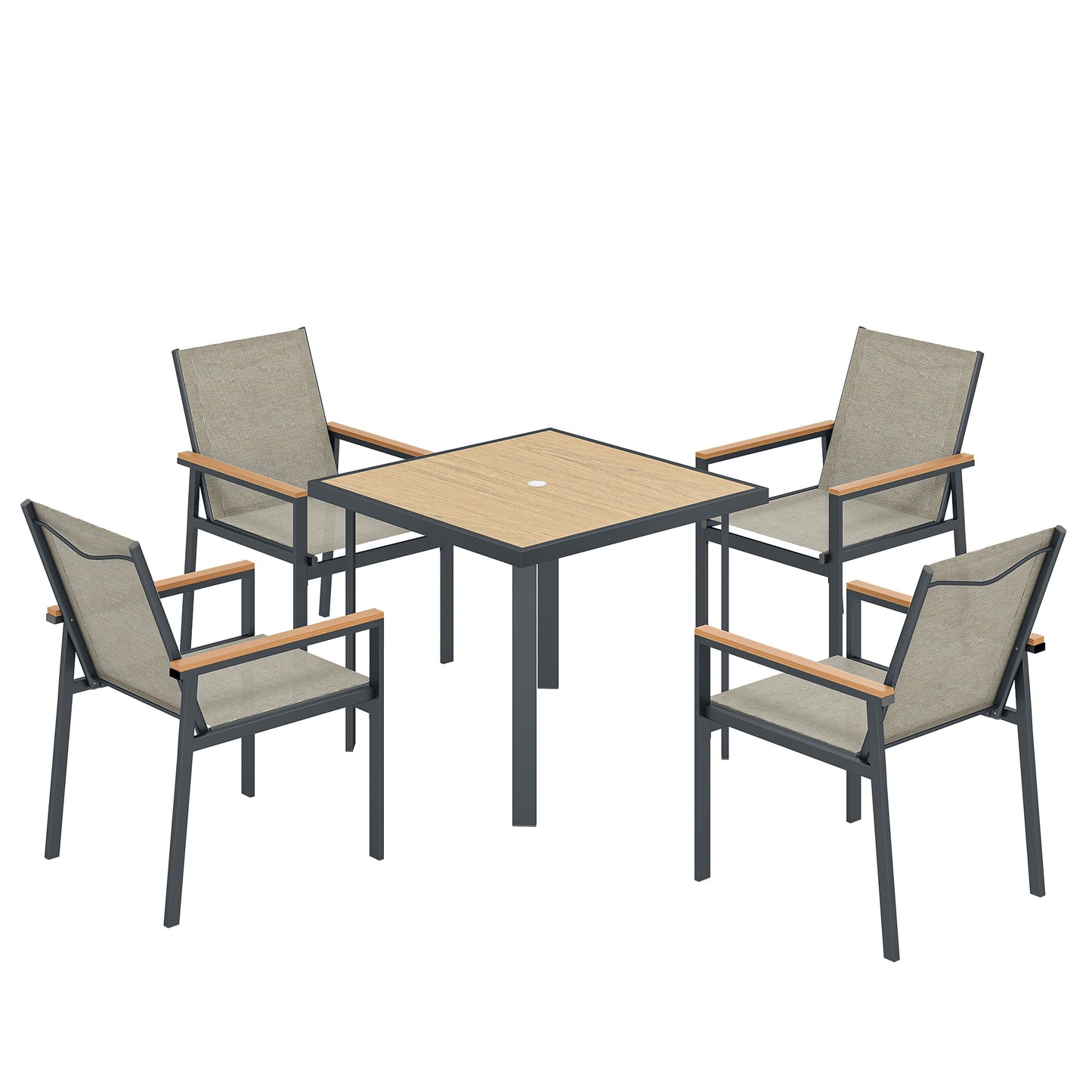 Photo of Outsunny Five-Piece Metal Dining Set, with Glass-Top Table - Khaki in Khaki colour on a white background