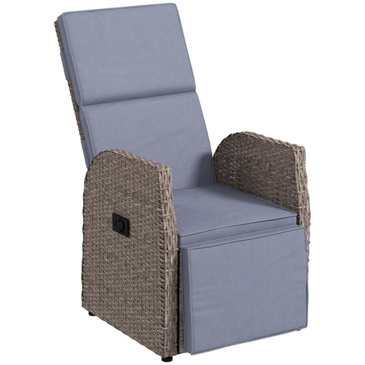 Photo of Outsunny 148° Reclining Rattan Garden Armchair, with Footrest - Brown/Grey in Brown/Grey colour on a white background