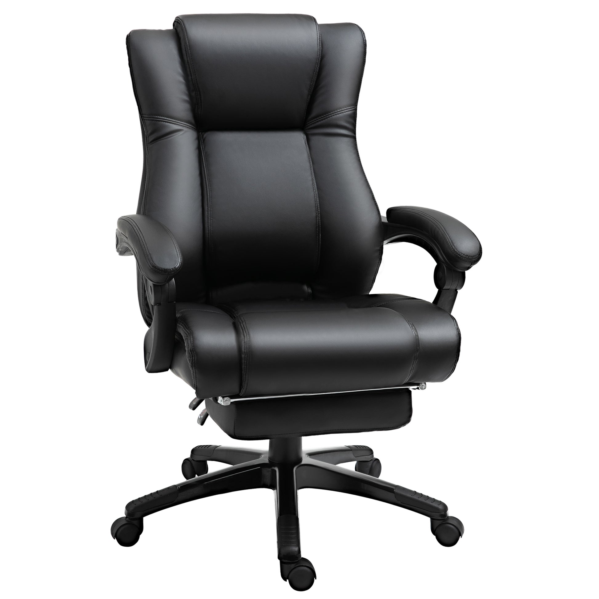 Photo of Vinsetto Executive Office Chair for Home, PU Leather Computer Chair, Swivel Desk Chair with Footrest, Wheels, Adjustable Height, Black in Black colour on a white background