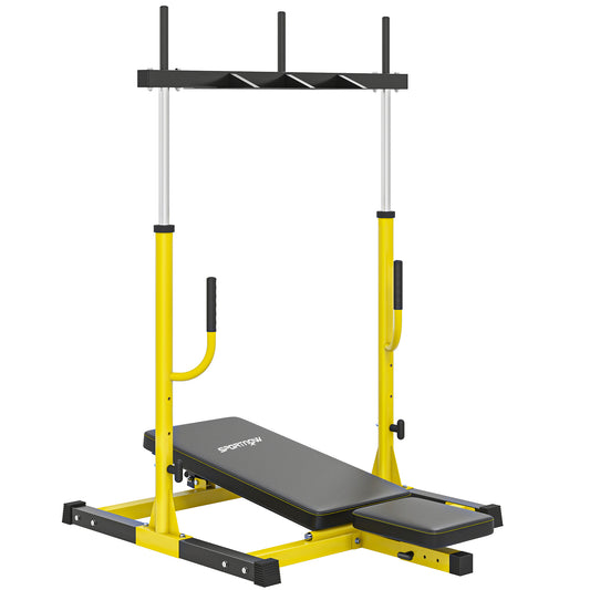 Photo of SPORTNOW Vertical Leg Press Machine with Adjustable Leg, Back and Head Positions, 1" Standard Plate Compatible, Yellow in Yellow colour on a white background