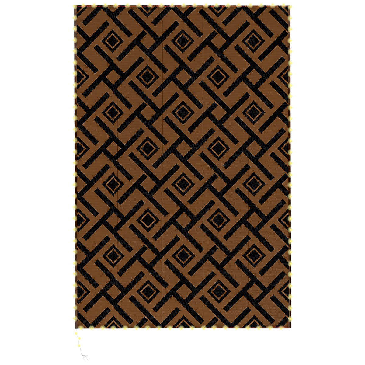 Photo of Outsunny Plastic Straw Reversible RV Outdoor Rug with LED String Light, 182 x 274cm, Brown and Black in Black colour on a white background