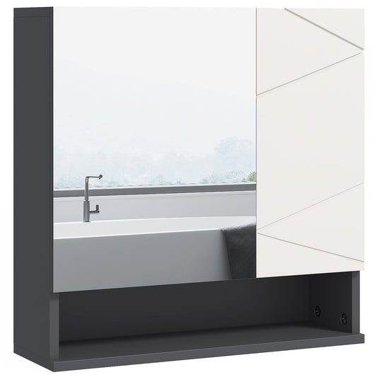 Photo of kleankin Bathroom Mirror Cabinet, Wall Mounted Bathroom Storage Cupboard with Adjustable Shelves, 55W x 17D x 55Hcm, Light Grey in Grey colour on a white background