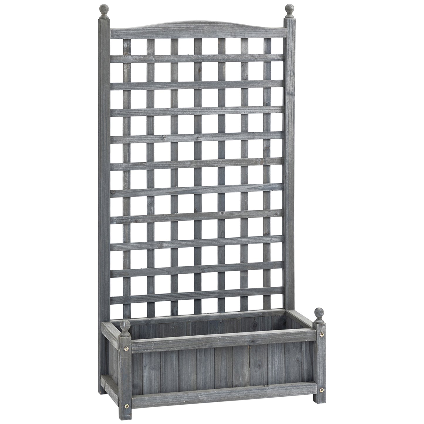 Photo of Outsunny Garden Planters with Trellis for Climbing Vines, Wood Raised Beds for Garden, Flower Pot, Indoor Outdoor, Grey in Grey colour on a white background