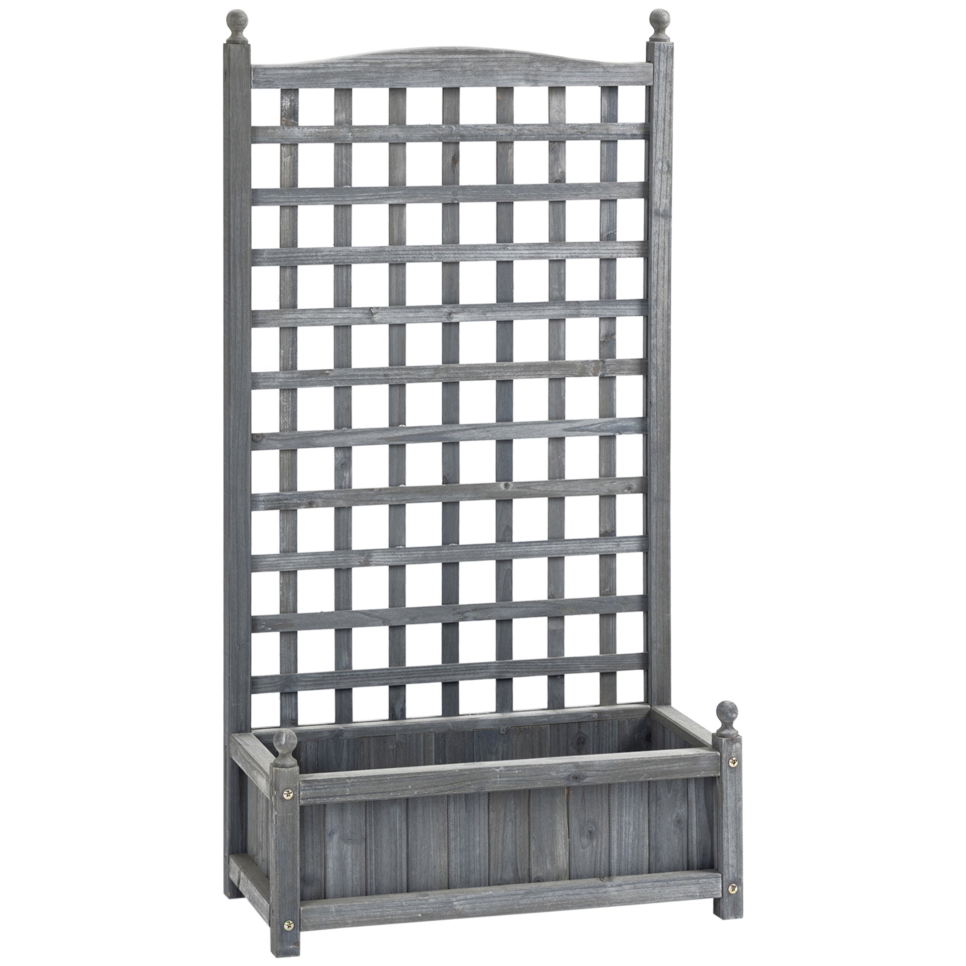 Photo of Outsunny Garden Planters with Trellis for Climbing Vines, Wood Raised Beds for Garden, Flower Pot, Indoor Outdoor, Grey in Grey colour on a white background