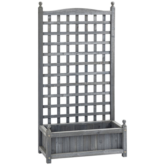 Photo of Outsunny Garden Planters with Trellis for Climbing Vines, Wood Raised Beds for Garden, Flower Pot, Indoor Outdoor, Grey in Grey colour on a white background