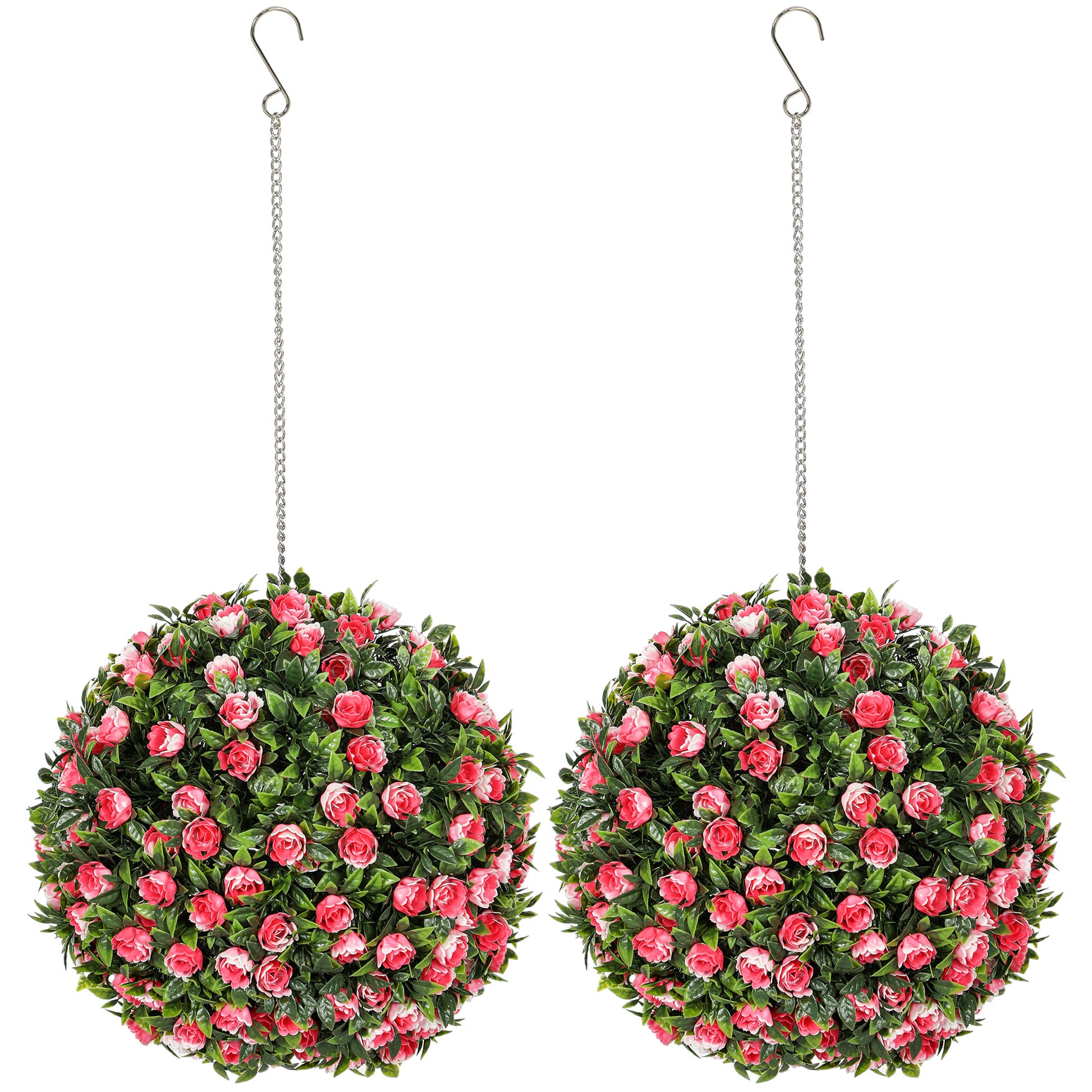 Photo of HOMCOM Set of 2 Decorative Artificial Plants, UV-protected Artificial Plant Topiary Rose Balls, Fake Plants for Home Indoor outdoor Decor, 28cm, Pink in Pink colour on a white background