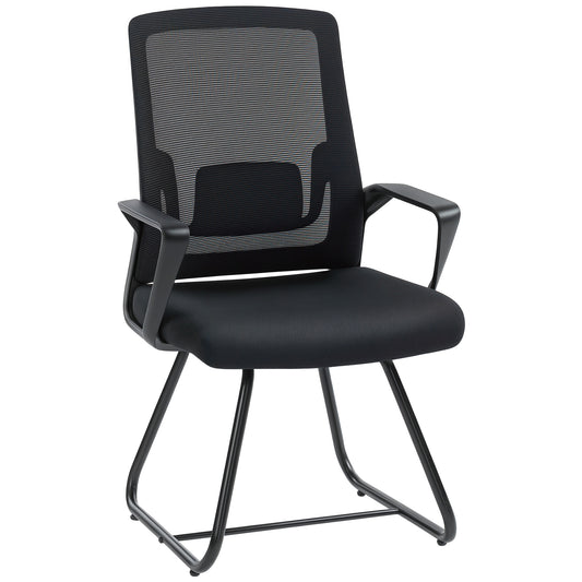 Photo of HOMCOM Desk Chair No Wheels, Office Chair with Mesh Back, Lumbar Support, Metal Base for Waiting Room, Conference Room, Black in Black colour on a white background