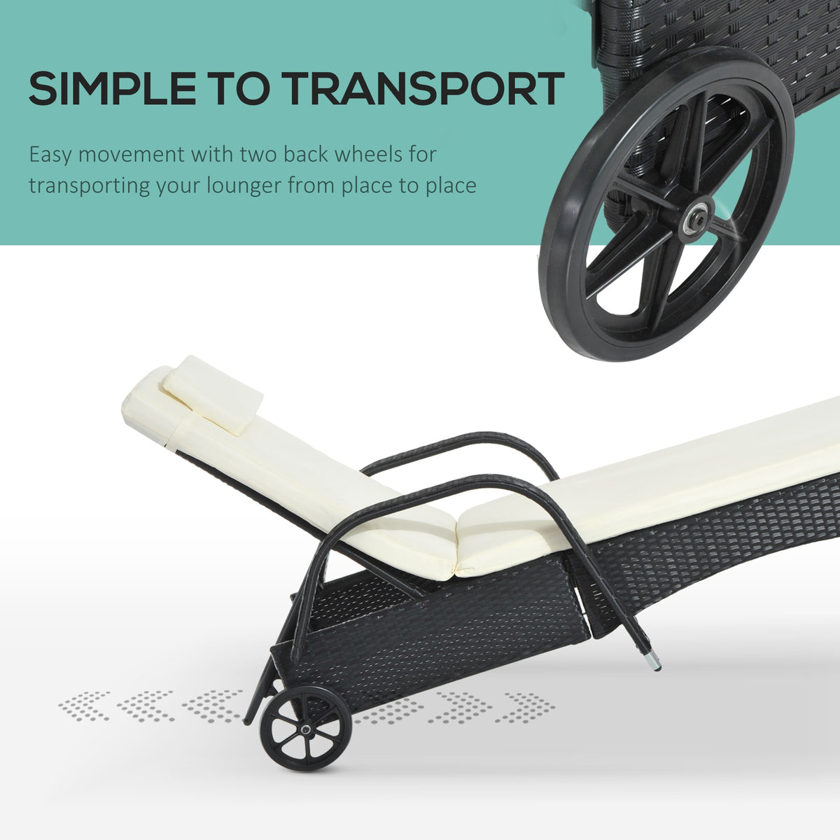 Outsunny rattan sun lounger with rear transport wheel and adjustable backrest