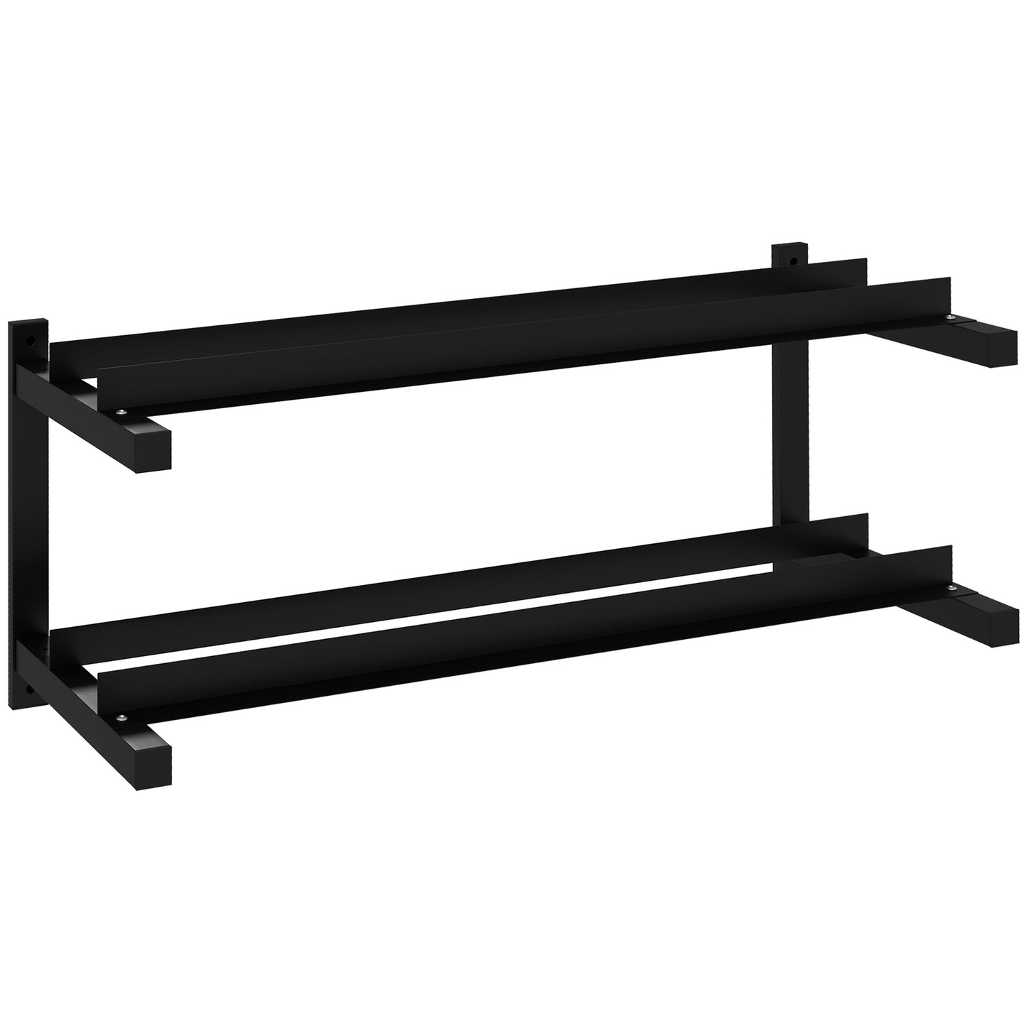 Photo of SPORTNOW Wall-Mounted Dumbbell Rack, 2-Tier Weight Stand, Space-Saving and Multi-Functional Steel organiser for Home Gym, Black in Black colour on a white background