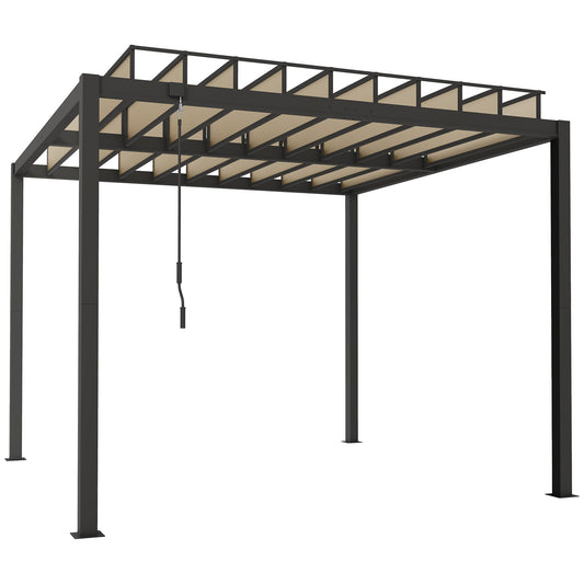 Photo of Outsunny 3 x 3 m Louvered Pergola with PC Roof, Aluminium Patio Gazebo Pergola Canopy with Drainage Gutters, Handle, Coffee in Coffee colour on a white background