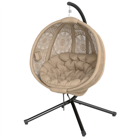 Photo of Outsunny Round Egg Basket Chair, with Steel Stand, Sand in Sand colour on a white background