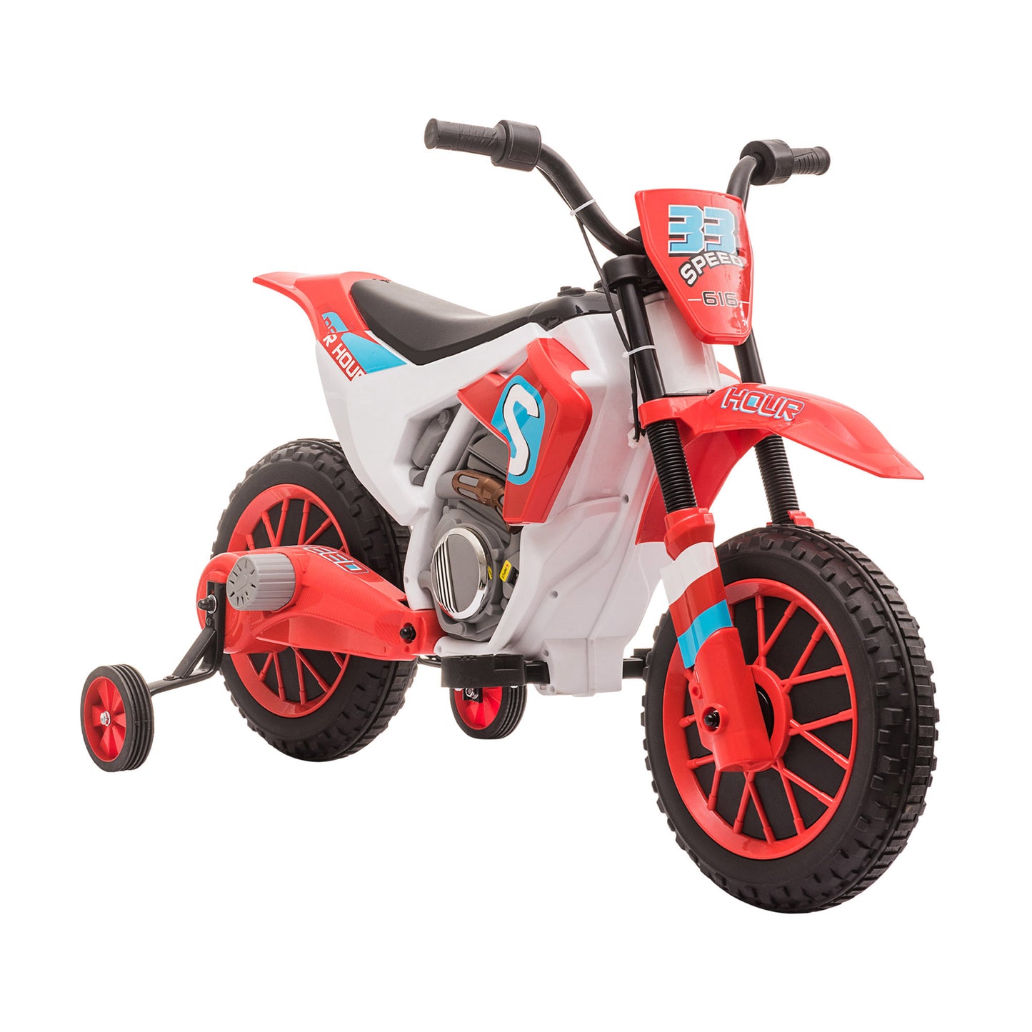 Photo of HOMCOM 12V Kids Electric Motorcycle Ride-On, with Training Wheels, for Ages 3-6 Years - Red in Red colour on a white background