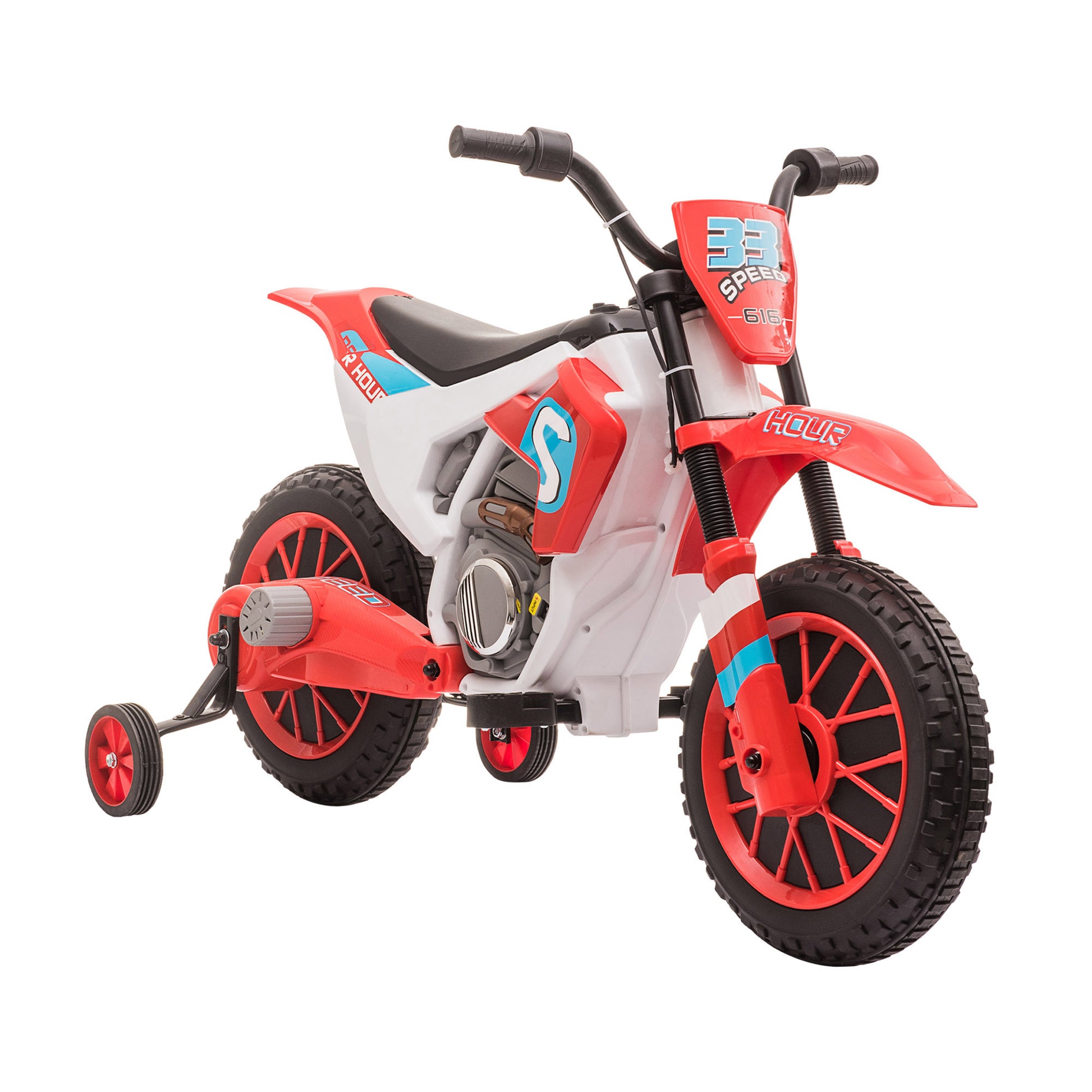 Photo of HOMCOM 12V Kids Electric Motorcycle Ride-On, with Training Wheels, for Ages 3-6 Years - Red in Red colour on a white background