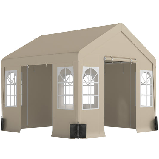 Photo of Outsunny 3 x 3 m Party Tent, Outdoor Canopy Tent Shelter with Removable Sidewalls, 4 Zipped Doors, for Parties, Wedding, Beige in Beige colour on a white background