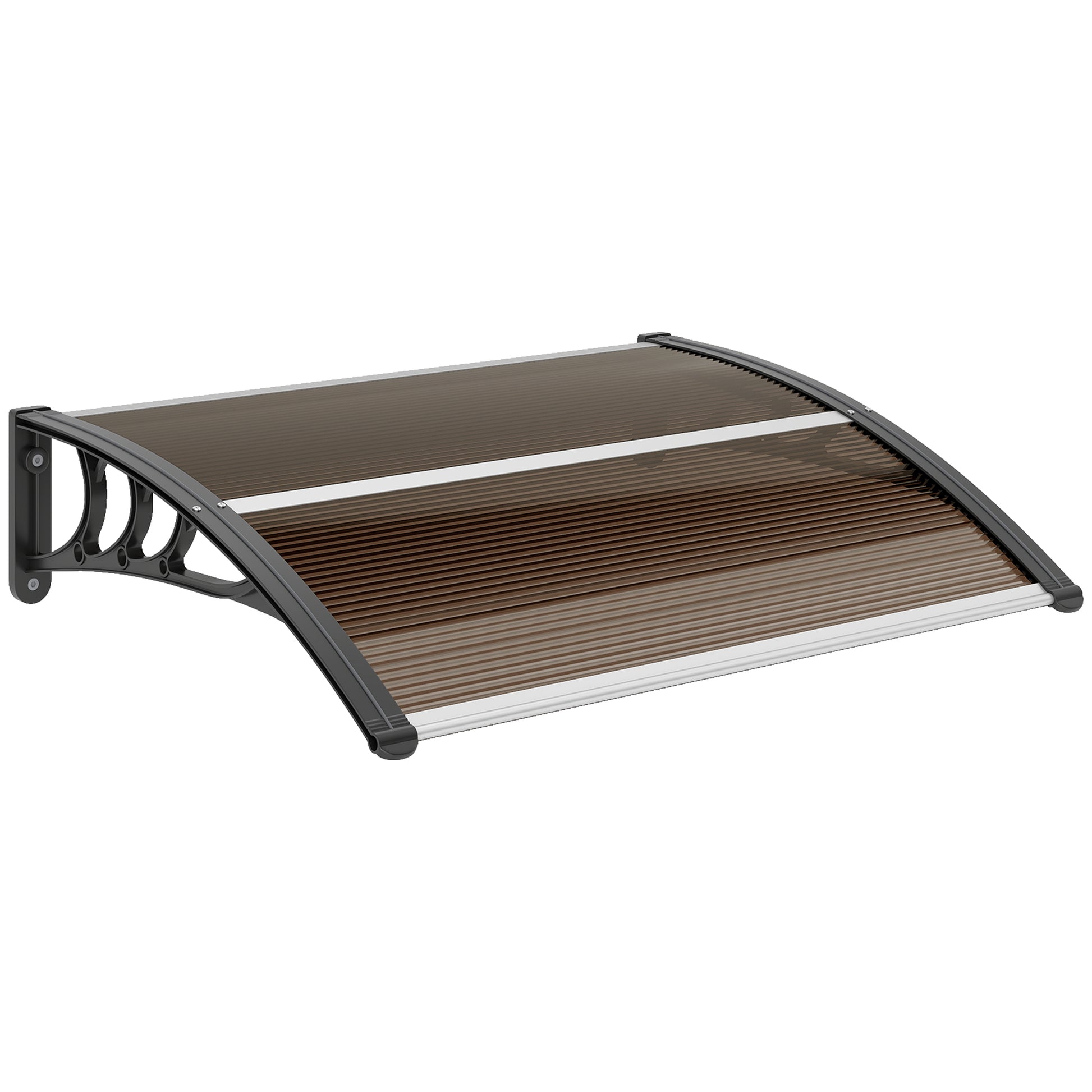 Photo of Outsunny Front Door Canopy Outdoor Awning Aluminium Rigid Plastic Polycarbonate Rain Shelter UV Water Rain Resistant 100 x 75cm Brown in Brown colour on a white background