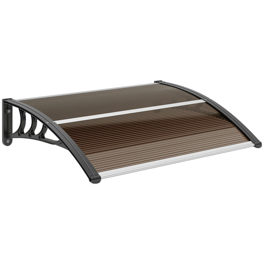 Photo of Outsunny Front Door Canopy Outdoor Awning Aluminium Rigid Plastic Polycarbonate Rain Shelter UV Water Rain Resistant 100 x 75cm Brown in Brown colour on a white background