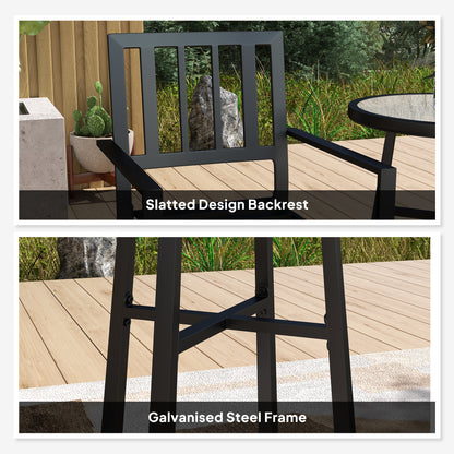 Outsunny patio chair details showing slatted backrest and galvanized steel frame