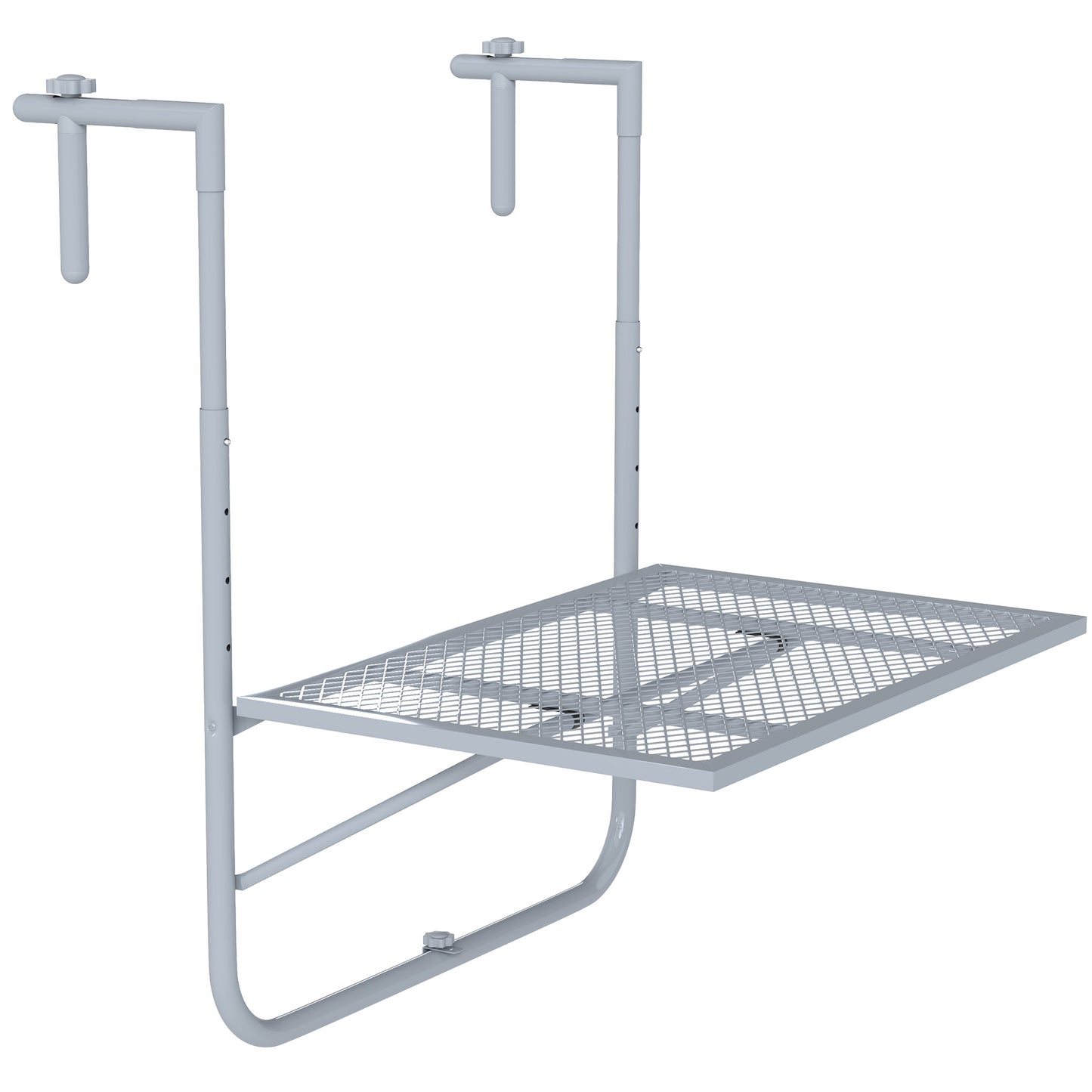 Photo of Outsunny Balcony Hanging Table, Metal Wall Mount Desk, Adjustable Folding Balcony Deck Table for Patio and Garden, Grey in Grey colour on a white background