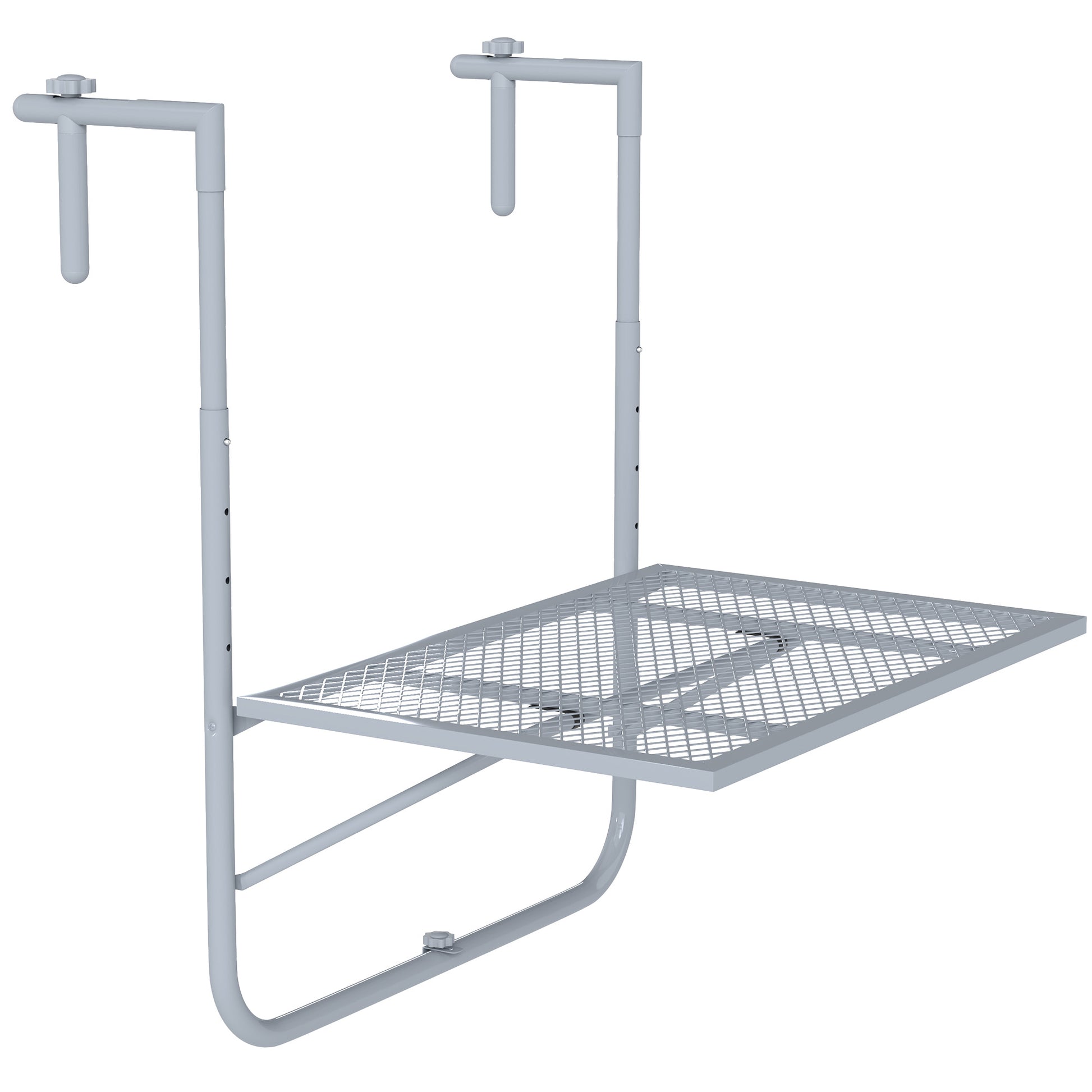 Photo of Outsunny Balcony Hanging Table, Metal Wall Mount Desk, Adjustable Folding Balcony Deck Table for Patio and Garden, Grey in Grey colour on a white background