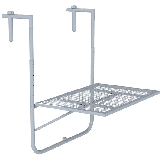Photo of Outsunny Balcony Hanging Table, Metal Wall Mount Desk, Adjustable Folding Balcony Deck Table for Patio and Garden, Grey in Grey colour on a white background