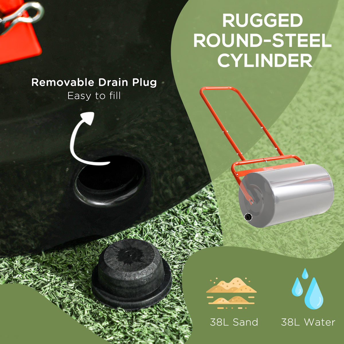 Outsunny 38L Fillable Cylinder Steel Lawn Roller - Red