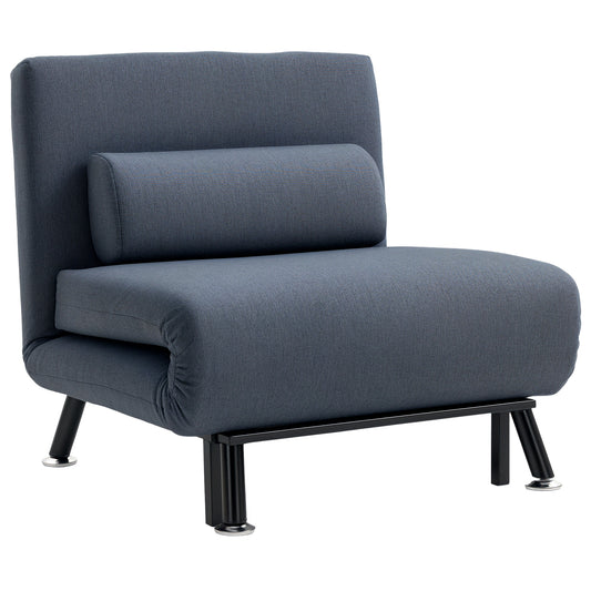 HOMCOM dark gray convertible sleeper chair with padded back cushion and black metal legs
