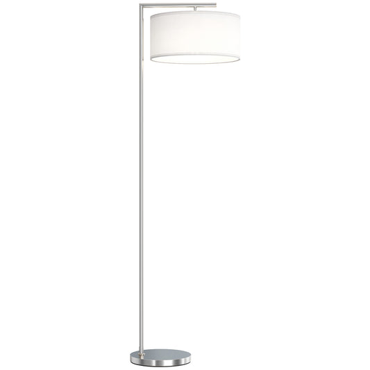 Photo of HOMCOM Floor Lamp, Modern Standing Lamp with Linen Lampshade, Round Base for Living Room, Bedroom, Dining Room, 153cm, Silver Tone in Tone colour on a white background