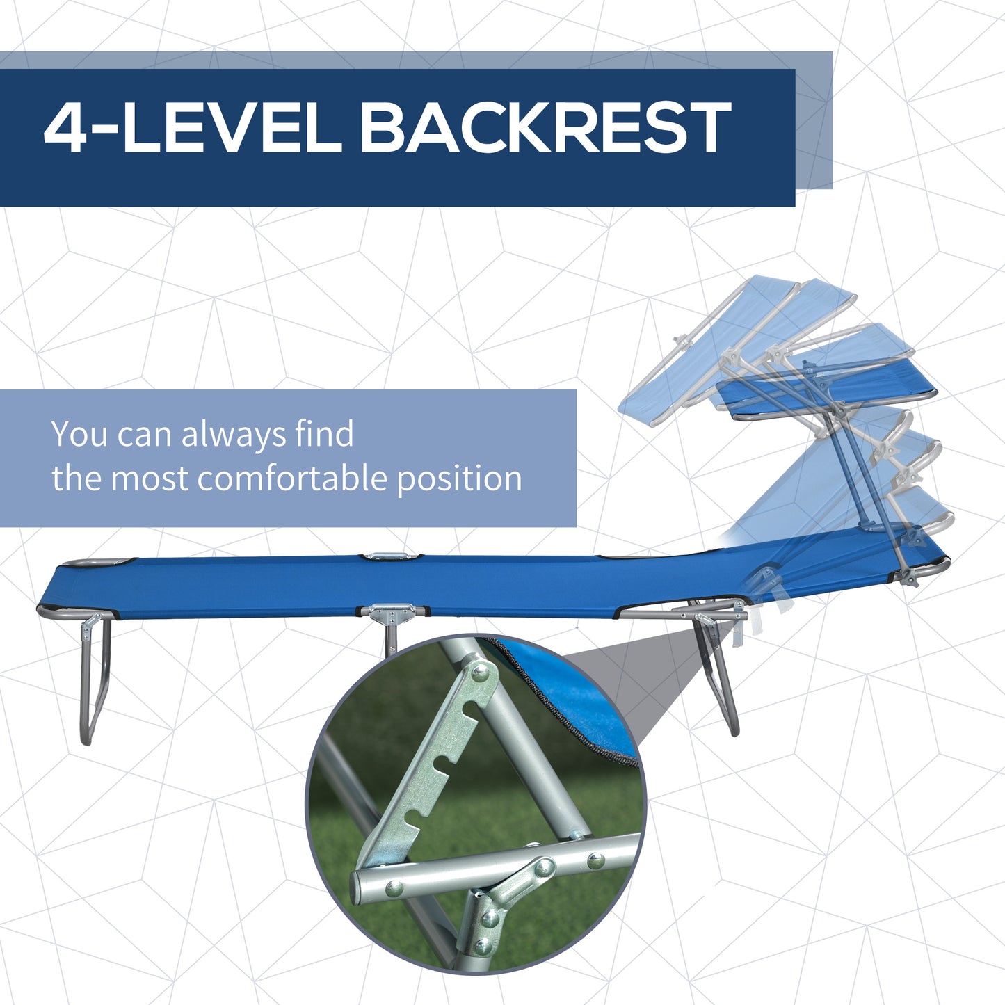 Outsunny Folding Sun Lounger Set of 2 with Canopy, Reclining Sunbed with 4-Position Adjustable Backrest, 600D Oxford Cloth, Portable Garden Lounger Recliner Chair for Beach, Camping, Patio, Blue