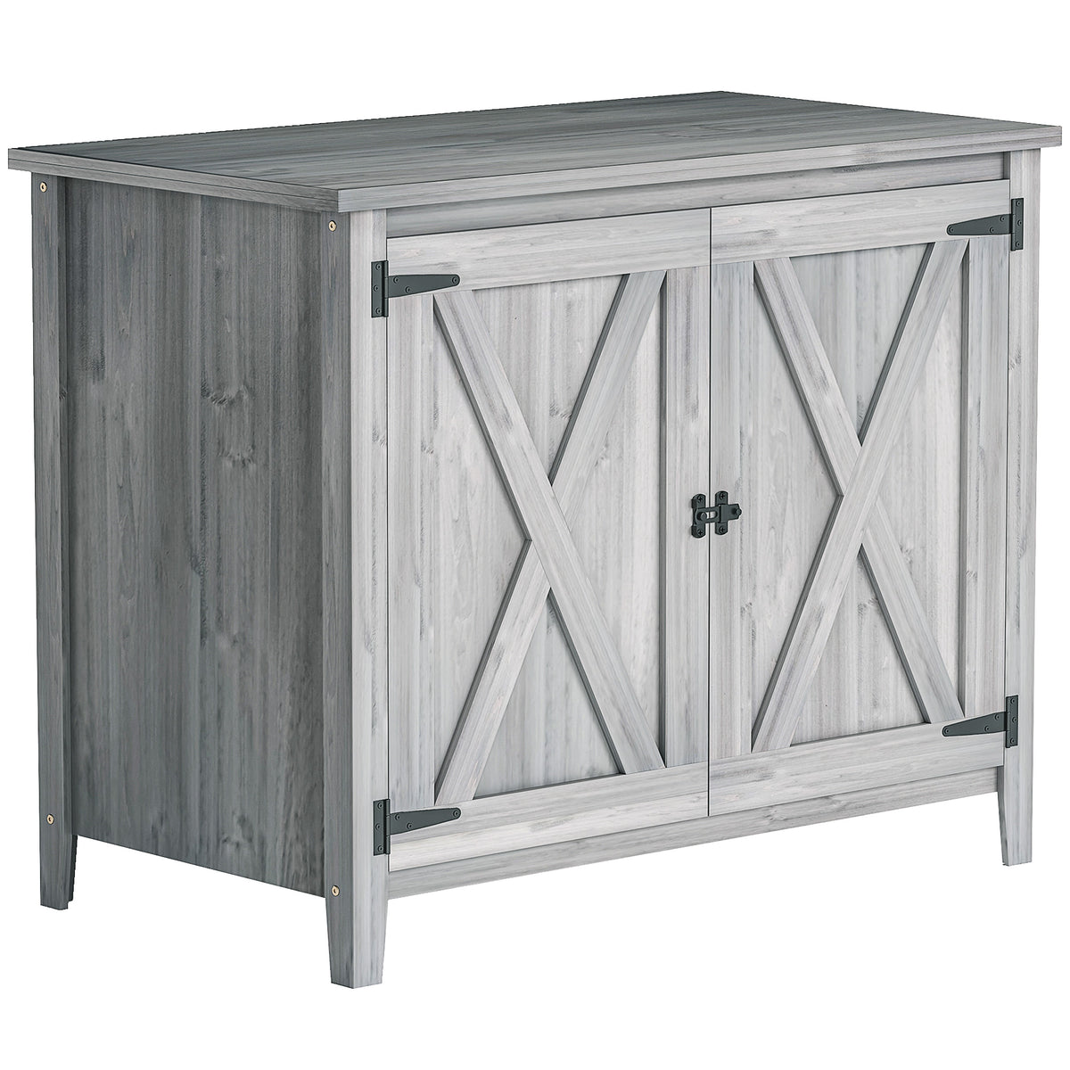 Outsunny light gray wooden garden shed with a sloped roof and double barn-style doors