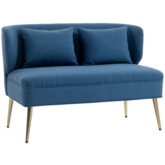Photo of HOMCOM 2 Seater Sofa, Linen-look Fabric Small Sofa with Wing Back, Thick Seat, Metal Legs, Dark Blue in Blue colour on a white background