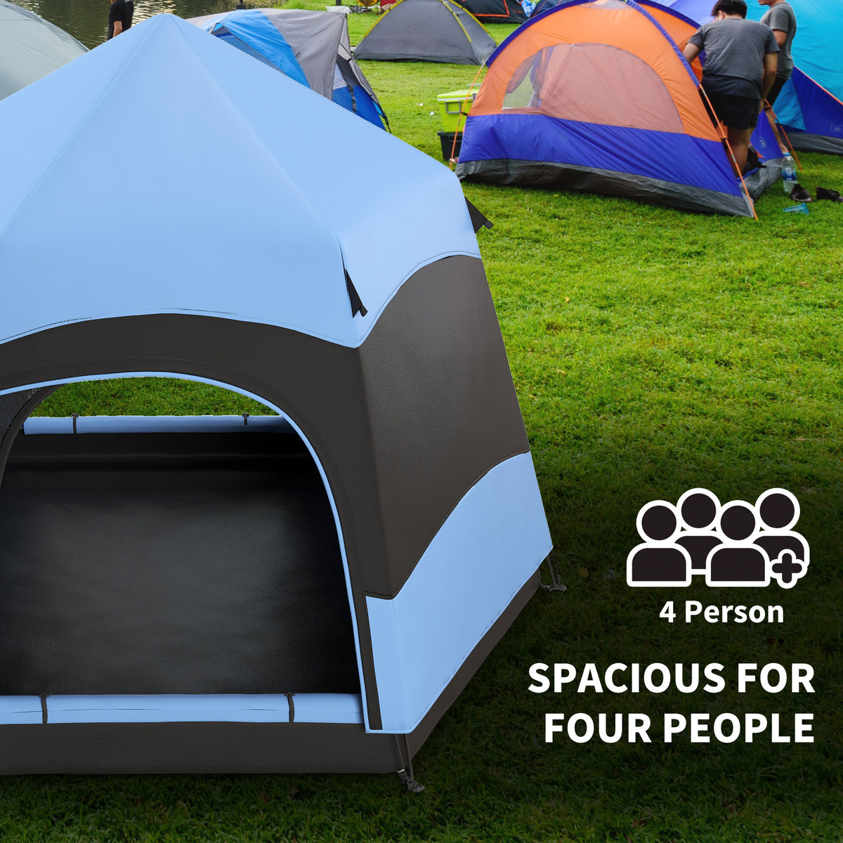 Outsunny 3 Man Instant Pop Up Tent with Rainfly, Portable Camping Shelter with Sewn-in Groundsheet, Carry Bag, Blue