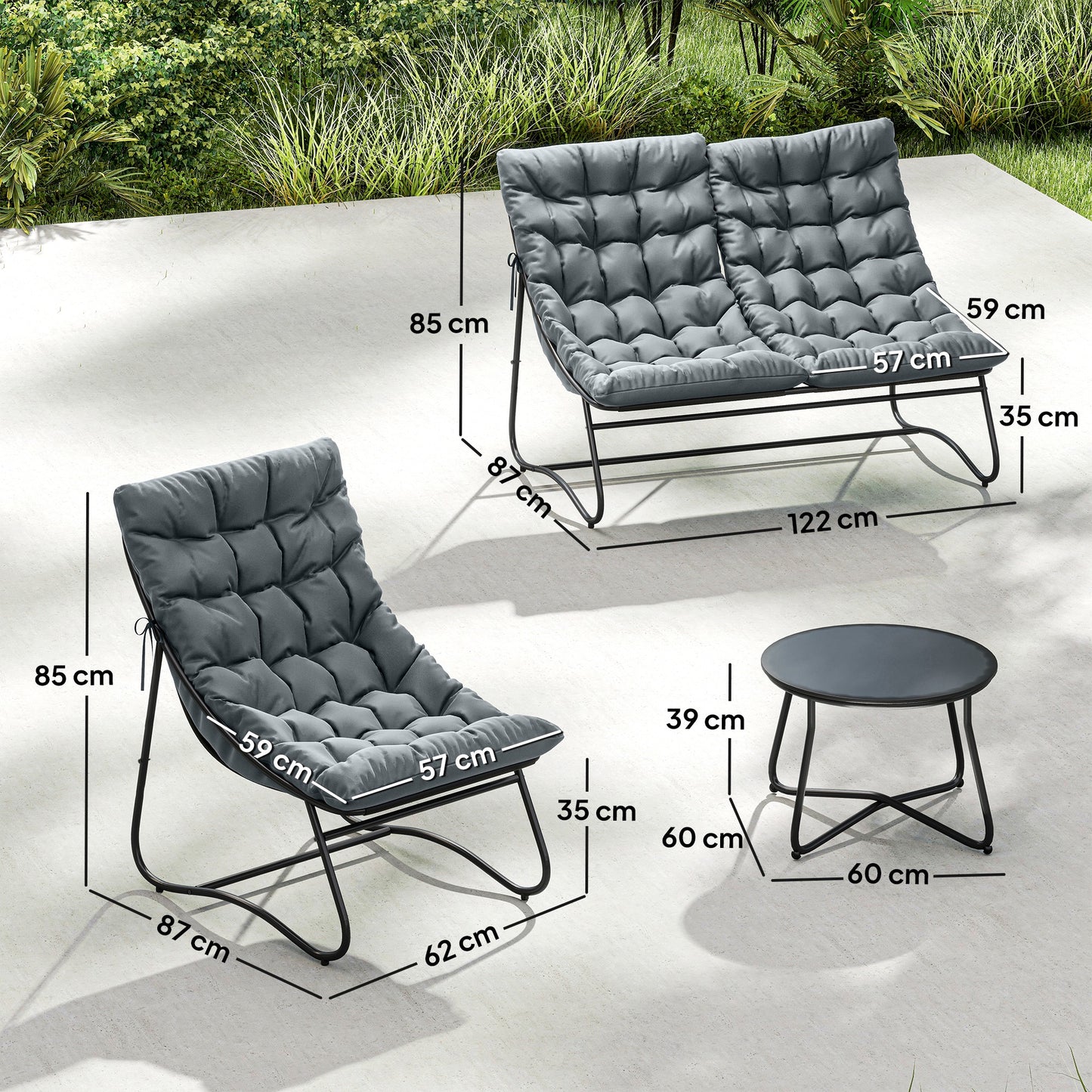 Outsunny Four-Piece Curved Seat Garden Sofa Set - Grey/Black