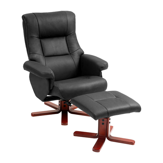 Photo of HOMCOM Faux Microfibre Leather Manual Recliner and Footstool Set - Black in Black colour on a white background