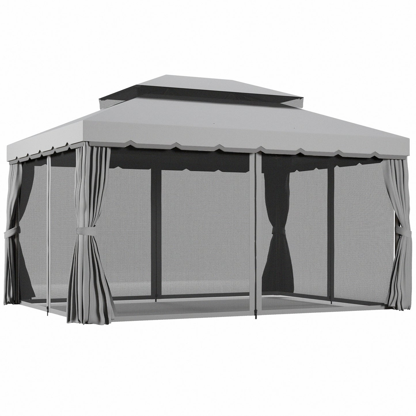 Photo of Outsunny 3 x 4m Aluminium Garden Gazebo, Marquee Canopy Shelter Pavilion Party Tent with Nets and Curtains for Garden and Deck, Light Grey in Grey colour on a white background