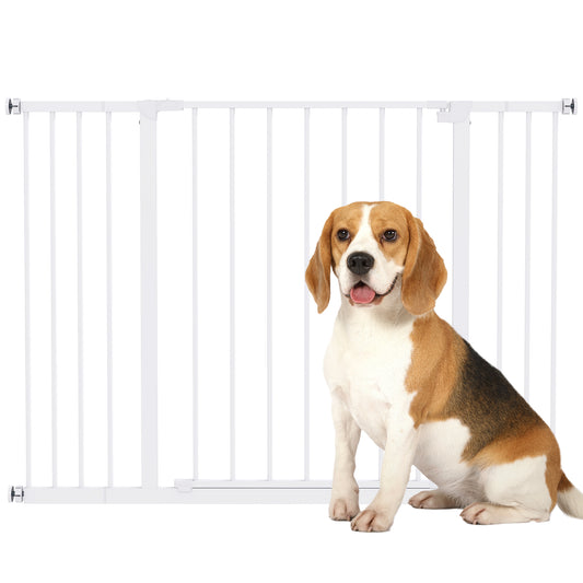 Photo of PawHut Dog Gate Pet Safety Gate Stair Barrier Pressure Mount Adjustable 76-82/86-97/101-107 cm, White in White colour on a white background
